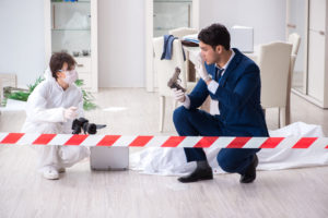 Forensics investigator at the scene of office crime