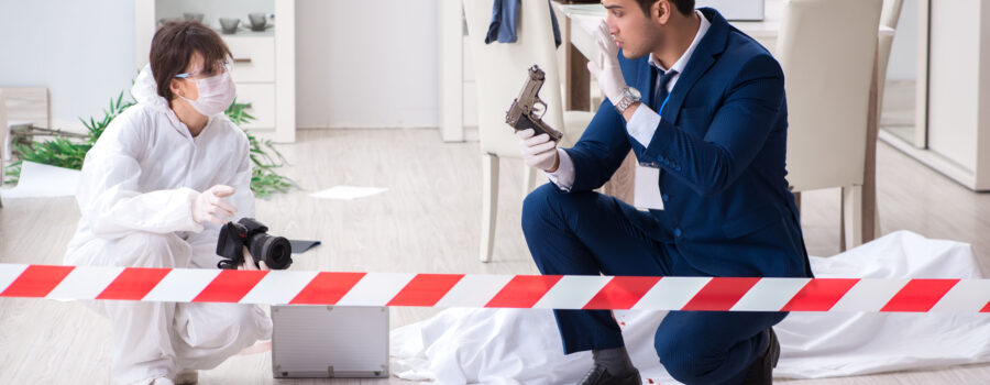 Forensics investigator at the scene of office crime