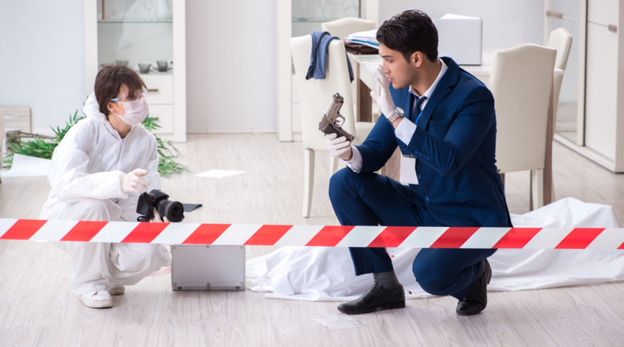 Forensics investigator at the scene of office crime